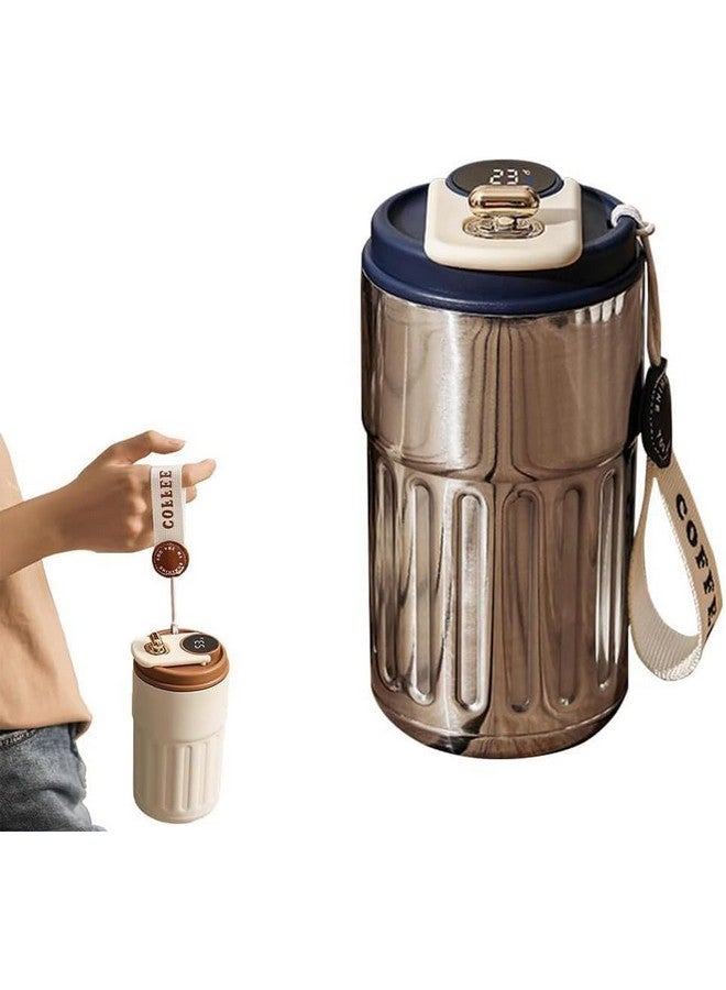 JUGTE JUGTE Coffee Mug Cup Digital Display, Thermos Flasks, 460 ml, 316 Stainless Steel Travel Mug, Insulated Vacuum Thermal Mug, Leak-Proof Travel Mug with Lid for Coffee (Silver Blue) - Image 2