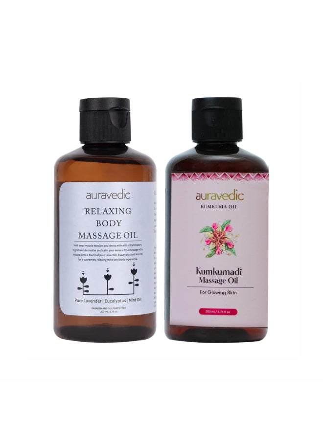 Auravedic Kumkumadi massage oil and Relaxing Body Massage oil 200ml*2 - Image 1