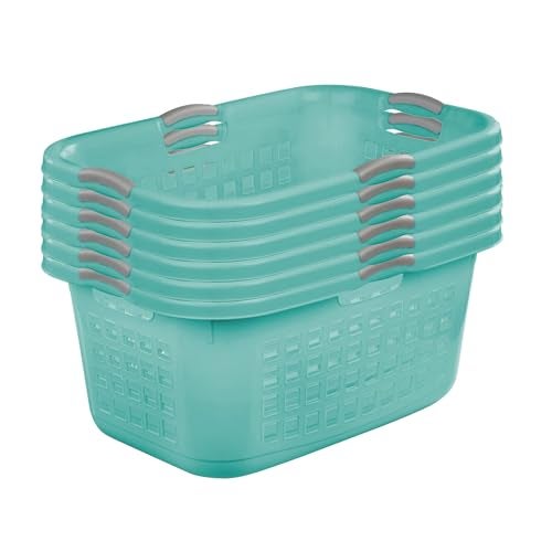 Sterilite Sterilite 6 Pack Plastic Laundry Basket Clothes Hamper 2 Bushel Ultra Aqua Chrome