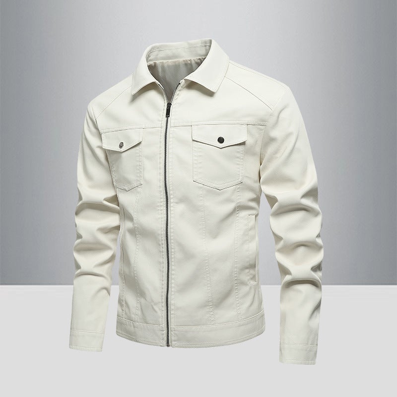 Leather Men'S New Pu Lapel Leather Jacket Men'S Motorcycle Lapel Handsome Jacket Lapel Outer Pullover - Image 2