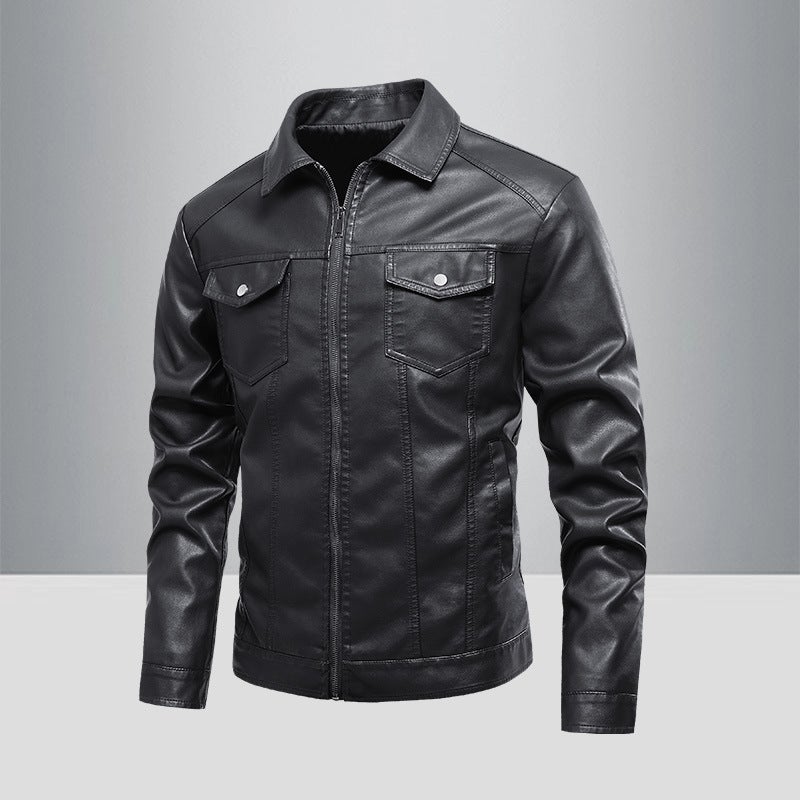 Leather Men'S New Pu Lapel Leather Jacket Men'S Motorcycle Lapel Handsome Jacket Lapel Outer Pullover - Image 3