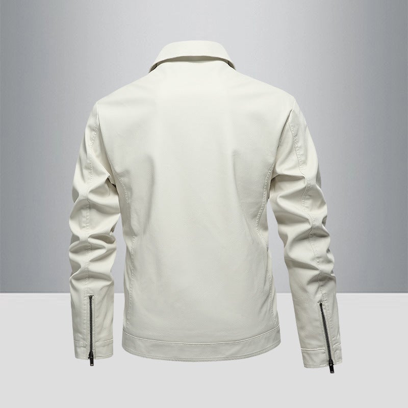 Leather Men'S New Pu Lapel Leather Jacket Men'S Motorcycle Lapel Handsome Jacket Lapel Outer Pullover - Image 4