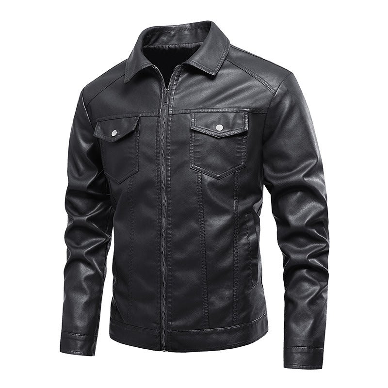 Leather Men'S New Pu Lapel Leather Jacket Men'S Motorcycle Lapel Handsome Jacket Lapel Outer Pullover - Image 5