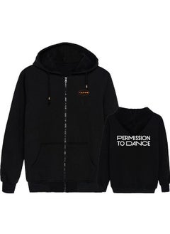 Generic Trendy Hooded Zipper Sweatshirt Love Yourself Concert Tour Outerwear for Teens And Men Casual Comfortable Wool Blend Spring Autumn Black 2-thin 