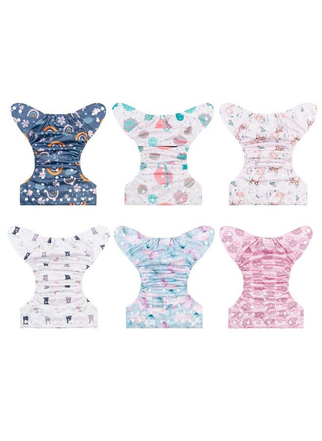 babygoal - Reusable Cloth Diapers 6 Pack+6Pcs Rayon From Bamboo Inserts+Wet Bag, One Size Adjustable Washable Pocket Nappy Covers For Baby Girls And Boys 6Fg38 - Image 1