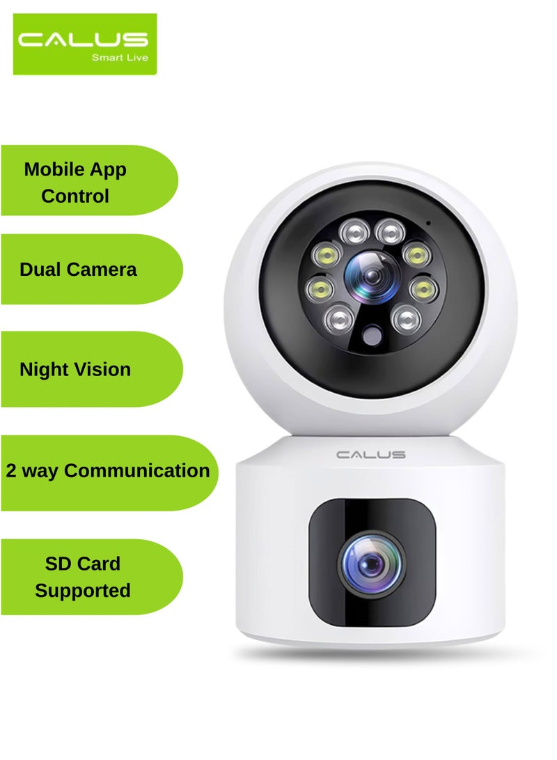 كالوس كاميرا CALUS Q7 Max الذكية المزودة بمصباح LED بدقة 2K HD - كاميرا مراقبة CCTV ثنائية العدسة تعمل بتقنية WiFi مع رؤية ليلية ملونة كاملة وتحكم عبر تطبيق، وكشف حركة بالذكاء الاصطناعي، وتتبع تلقائي، وصوت ثنائي الاتجاه، ورؤية بانورامية، ومراقبة منزلية داخلية - Image 1