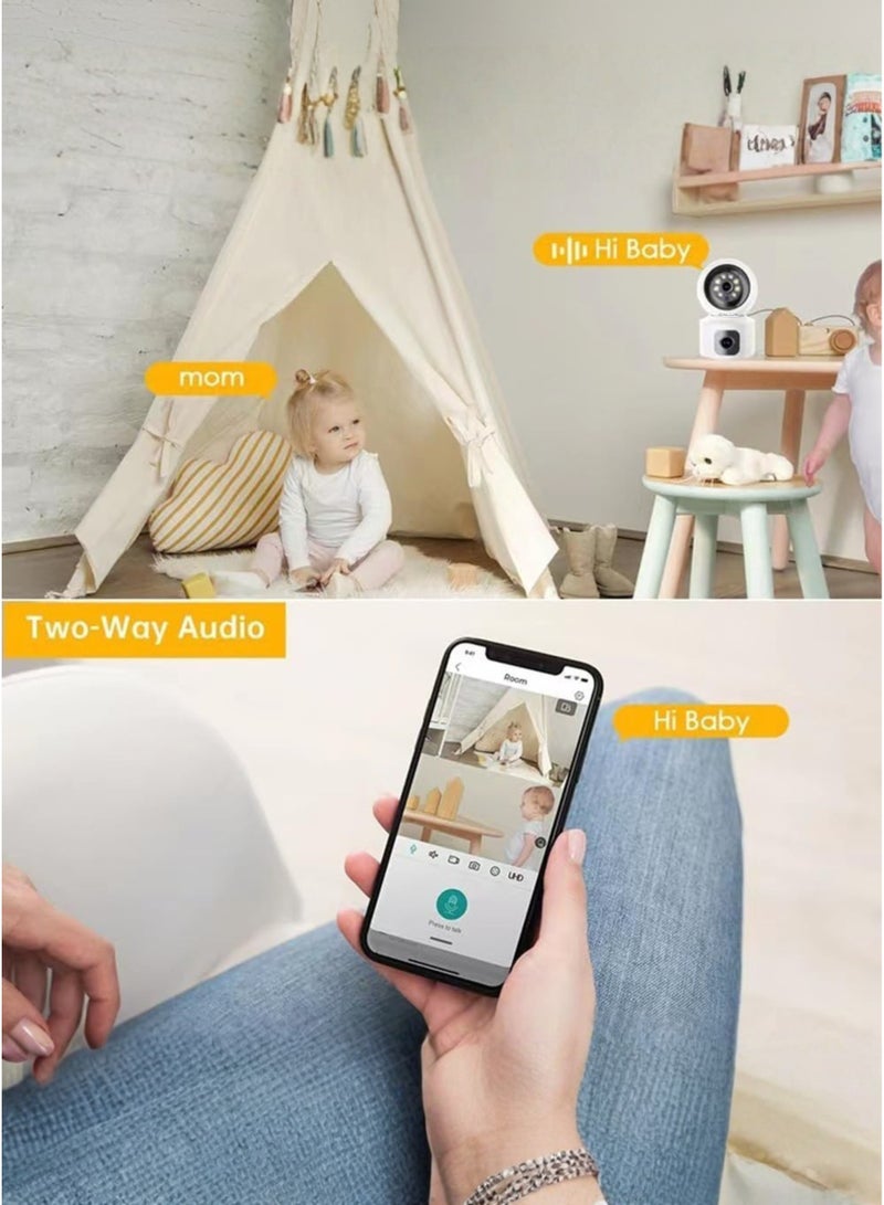 كالوس كاميرا CALUS Q7 Max الذكية المزودة بمصباح LED بدقة 2K HD - كاميرا مراقبة CCTV ثنائية العدسة تعمل بتقنية WiFi مع رؤية ليلية ملونة كاملة وتحكم عبر تطبيق، وكشف حركة بالذكاء الاصطناعي، وتتبع تلقائي، وصوت ثنائي الاتجاه، ورؤية بانورامية، ومراقبة منزلية داخلية - Image 2