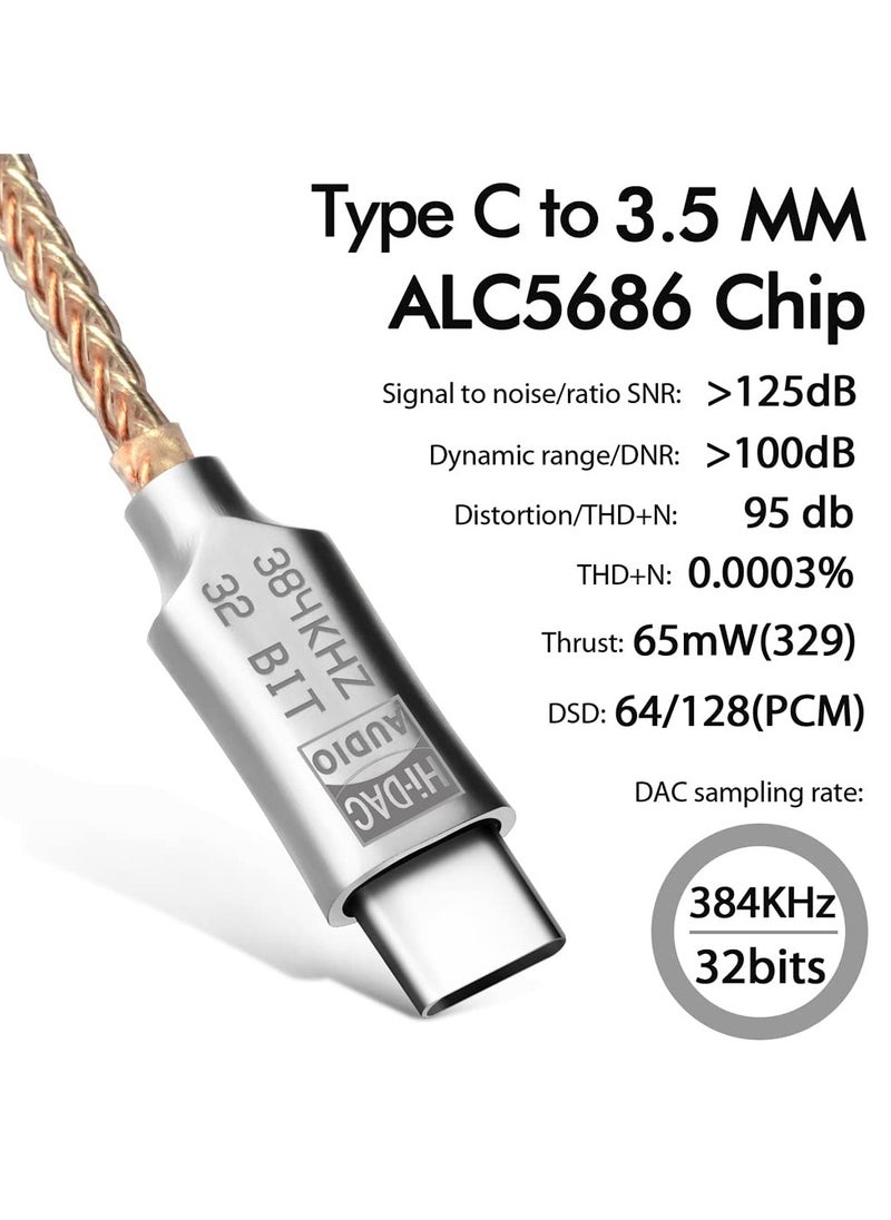 سانموجيد محول صوت USB C DAC عالي الدقة 32 بت 384 كيلو هرتز من USB C إلى 3.5 ملم مع رقاقة ALC5686، محول سماعة رأس USB C، محول صوت من USB إلى مقبس 3.5 ملم، محول صوت من USB C إلى USB C، محول صوت من USB C إلى مقبس سماعة رأس لأجهزة من النوع C  - Image 2