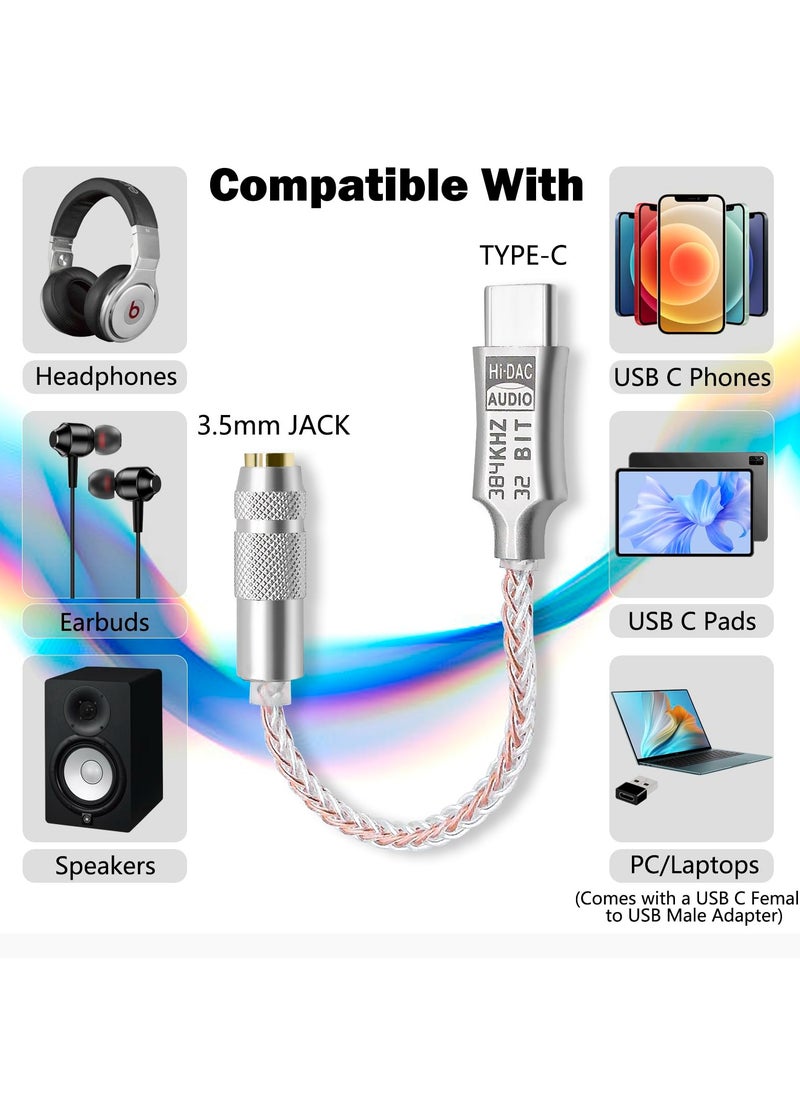 SANMUGEED - USB C DAC Hi-Res 32bit 384KHz USB C to 3.5mm Audio Adapter with ALC5686 Chip, USB C Headphone Adapter, USB to 3.5mm Jack Audio Adapter, 3.5mm to USB C, USB C to Headphone Jack for Type C Devices - Image 1