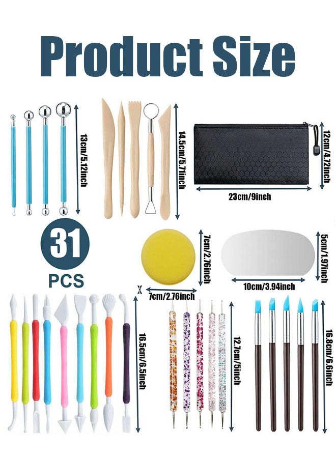 مجموعة أدوات الطين، مجموعة أدوات فخار، 31 قطعة أدوات فخار، أدوات طين جاف هوائي، أدوات تنقيط الطين البوليمر، أدوات تنقيط الطين البوليمر، مستلزمات خزف للأطفال والكبار، النحت، التشكيل، النمذجة، التشكيل - Image 2