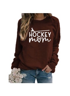 Hockey Mom Printed Crewneck Sweatshirt Oversized Coffee (white font)