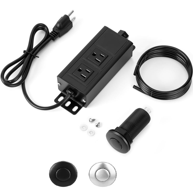 PAHTTO Dual Outlet Garbage Disposal Air Switch Kit, UL Listed Sink Top Air Switch for Food Waste Disposal, 3.58” Extra Long Air Button, Black Stainless Steel - Image 1