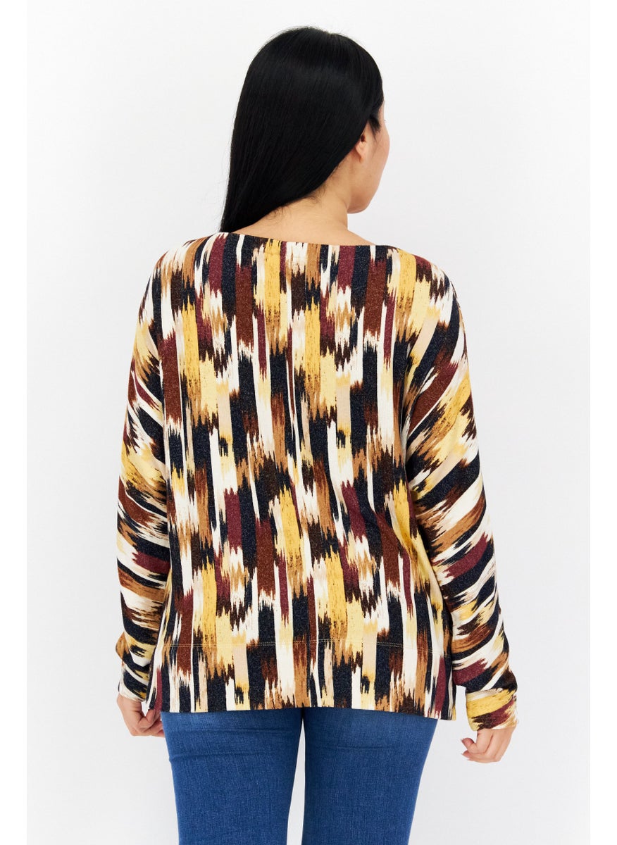 s.Oliver Women Boat Neck Long Sleeve Geometric Pattern Blouse, Yellow Combo  - Image 4