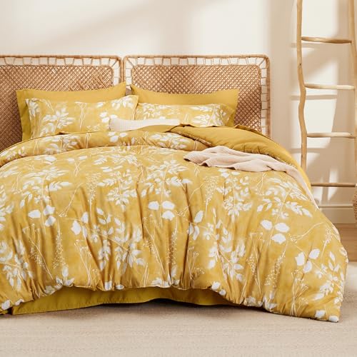 Bedsure Queen Comforter Set - 7 Pieces Floral Yellow Soft Bedding Sets, Queen Bed in a Bag with Botanical Flowers Comforter, Sheets, Pillowcases & Shams - Image 1