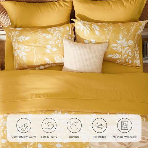 Bedsure Queen Comforter Set - 7 Pieces Floral Yellow Soft Bedding Sets, Queen Bed in a Bag with Botanical Flowers Comforter, Sheets, Pillowcases & Shams - Image 3
