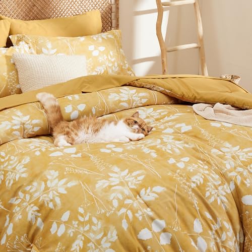 Bedsure Queen Comforter Set - 7 Pieces Floral Yellow Soft Bedding Sets, Queen Bed in a Bag with Botanical Flowers Comforter, Sheets, Pillowcases & Shams - Image 4
