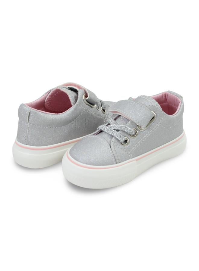Girls Leather Sneakers – Silver - Image 2