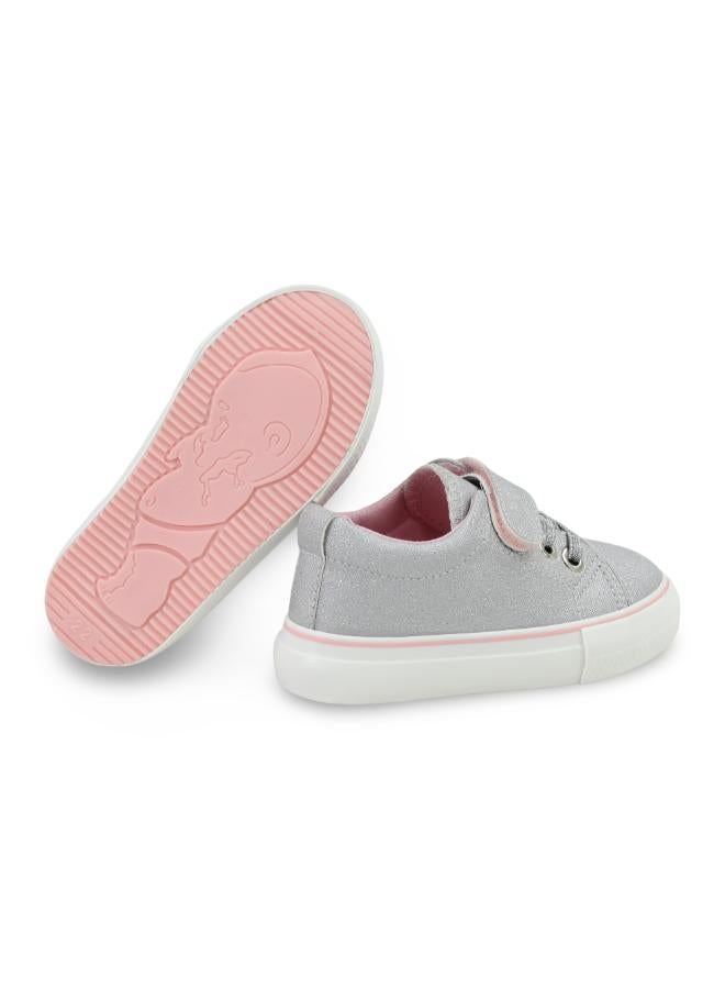 Girls Leather Sneakers – Silver - Image 3