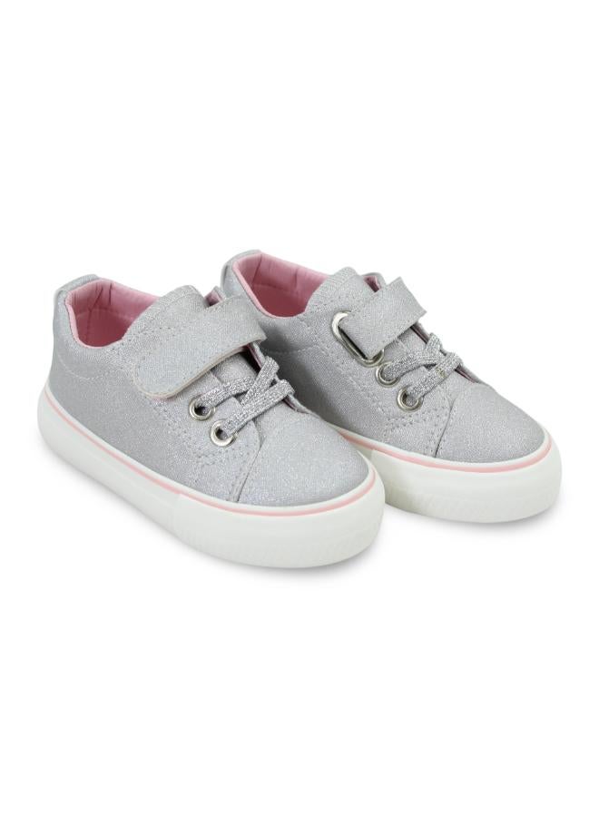 Girls Leather Sneakers – Silver - Image 1