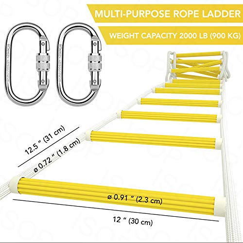 Isop Fire Evacuation Rope Ladder 4 Story Homes 32 ft - Safety Ladders with Spring Hooks & Safety Cord - Emergency Escape Ladder - Life-Saving Fire Rescue Tool - Emergency Ladders in case of Fire Brake - Image 3