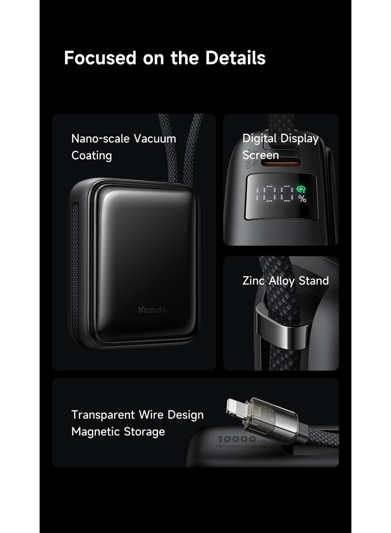 Mcdodo Mini Power Bank 10000mAh, Built-in USB-C + Lightning Cable, 22.5W PD Fast Charging, 50% More Compact, 3 Ports, iPhone + Android, FreeKit, Black, MC-2550 - Image 5