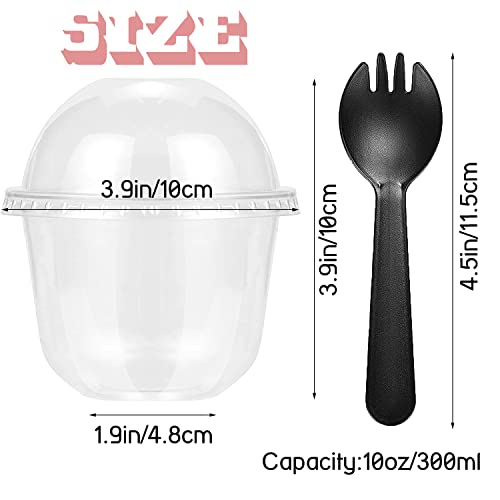 Alaeseje 50 Pack 10oz Plastic Cups with Dome Lids(No Hole) and Sporks,Disposable PET Parfait Cups,Crystal Dessert Cups for Pudding,Snacks,Ice Cream,Yogurt - Image 2