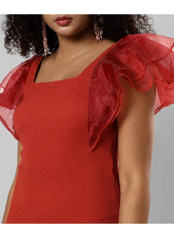 Campus Sutra Ruffled Sleeve Midi Dress