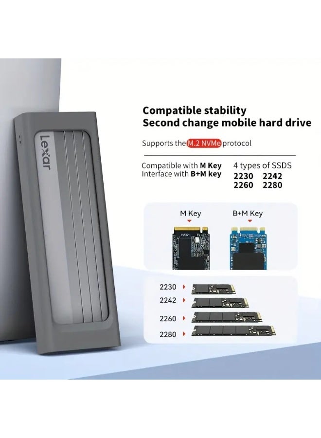 Lexar Lexar Lexar E300 M.2 SSD Mobile Hard Disk Case NVMe/SATA Protocol Type-C Interface - Image 5