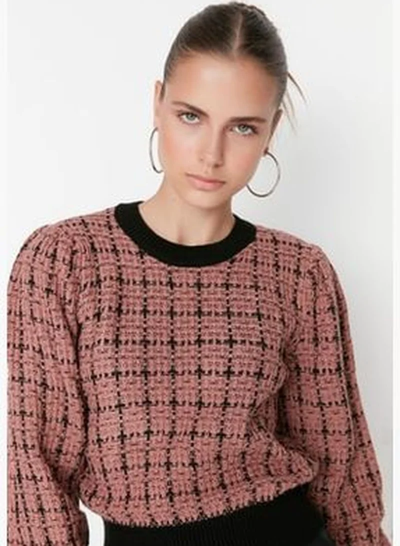 trendyol Dried Rose Glittery Tweed Look Knitwear Sweater Knitwear Sweater TWOAW21KZ0032