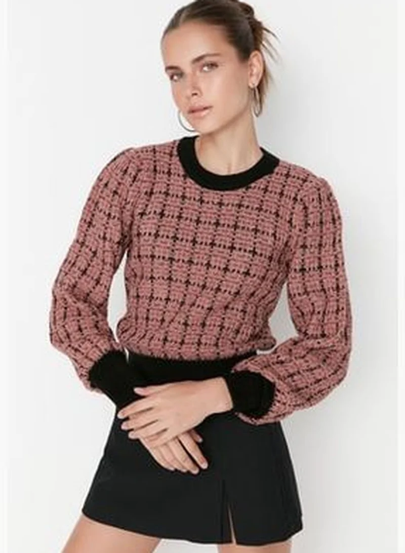 trendyol Dried Rose Glittery Tweed Look Knitwear Sweater Knitwear Sweater TWOAW21KZ0032
