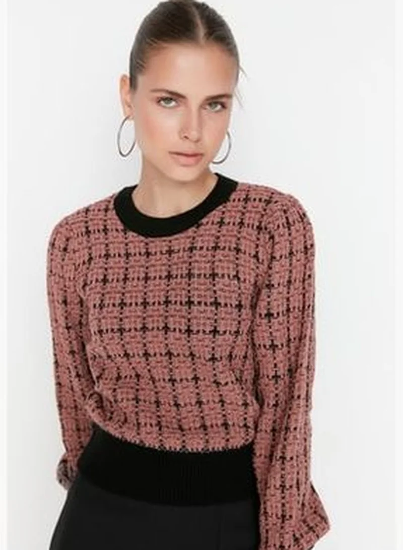 trendyol Dried Rose Glittery Tweed Look Knitwear Sweater Knitwear Sweater TWOAW21KZ0032