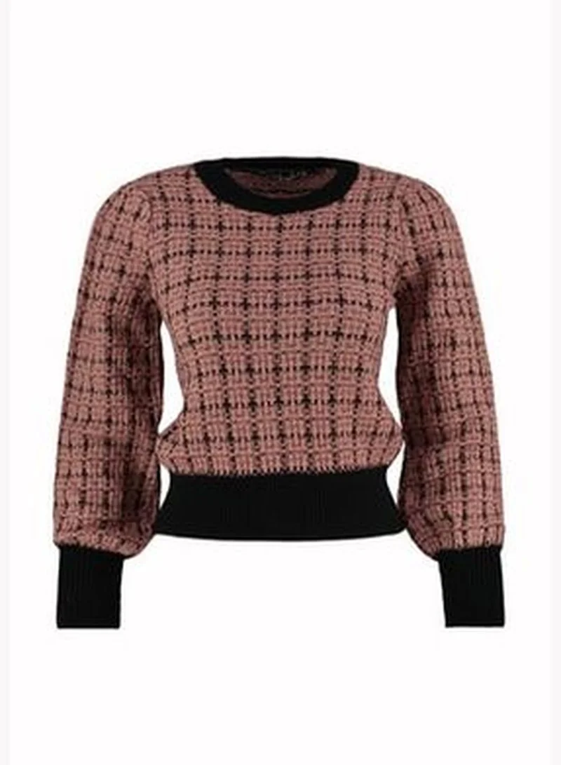 trendyol Dried Rose Glittery Tweed Look Knitwear Sweater Knitwear Sweater TWOAW21KZ0032