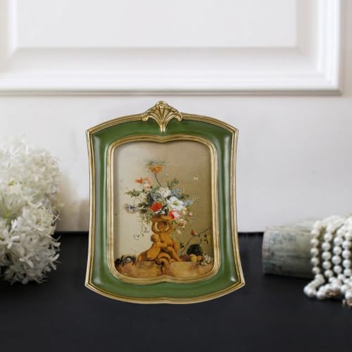 Kangce Vintage Picture Frame 4x6 Antique Ornate Photo Frame Tabletop and Wall Hanging Old-Fashioned Style, Decorative Retro Design Home Decor, Photo Gallery, Art, Green - Image 3