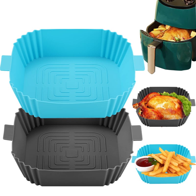 Air Fryer Liners ReusableSilicone Air Fryer Liner Accessories Square2pcs Air Fryer Liners Square Silicone Air Fryer Basket Pot Reusable Baking Trays Airfryer Accessories Liner