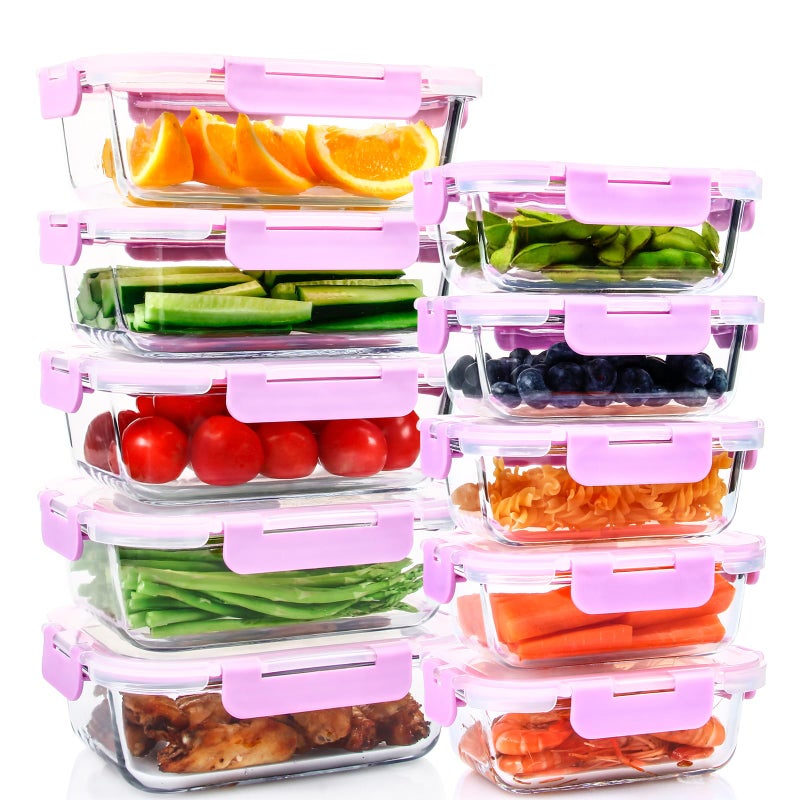 UMEIED 10 Pack Glass Food Storage Containers with Lids  Leakproof Airtight Glass Meal Prep Containers For Lunch  On The Go  Leftover  Dishwasher Safe - Image 1