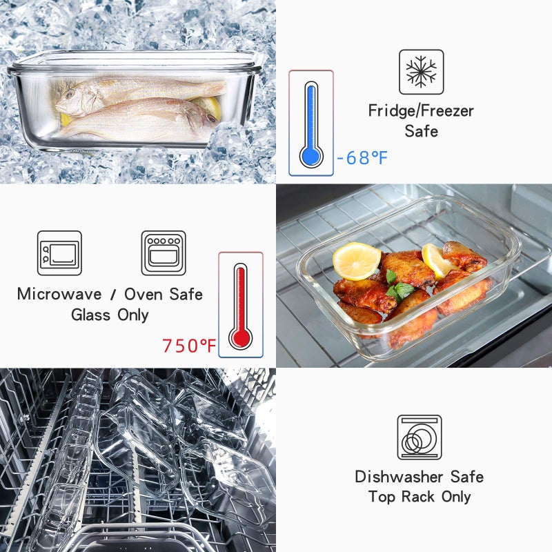 UMEIED 10 Pack Glass Food Storage Containers with Lids  Leakproof Airtight Glass Meal Prep Containers For Lunch  On The Go  Leftover  Dishwasher Safe - Image 4