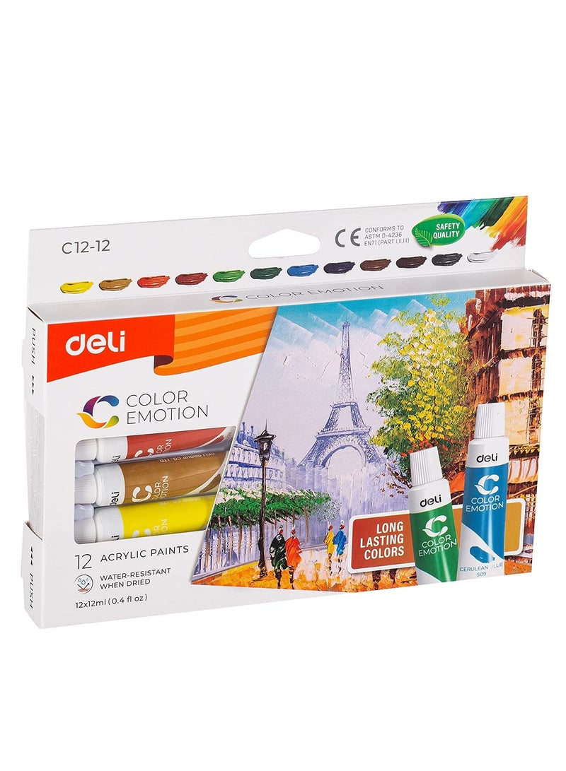 Deli 12-Piece Acrylic Colour Set Multicolour - Image 2