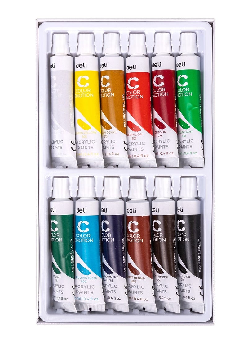 Deli 12-Piece Acrylic Colour Set Multicolour - Image 3