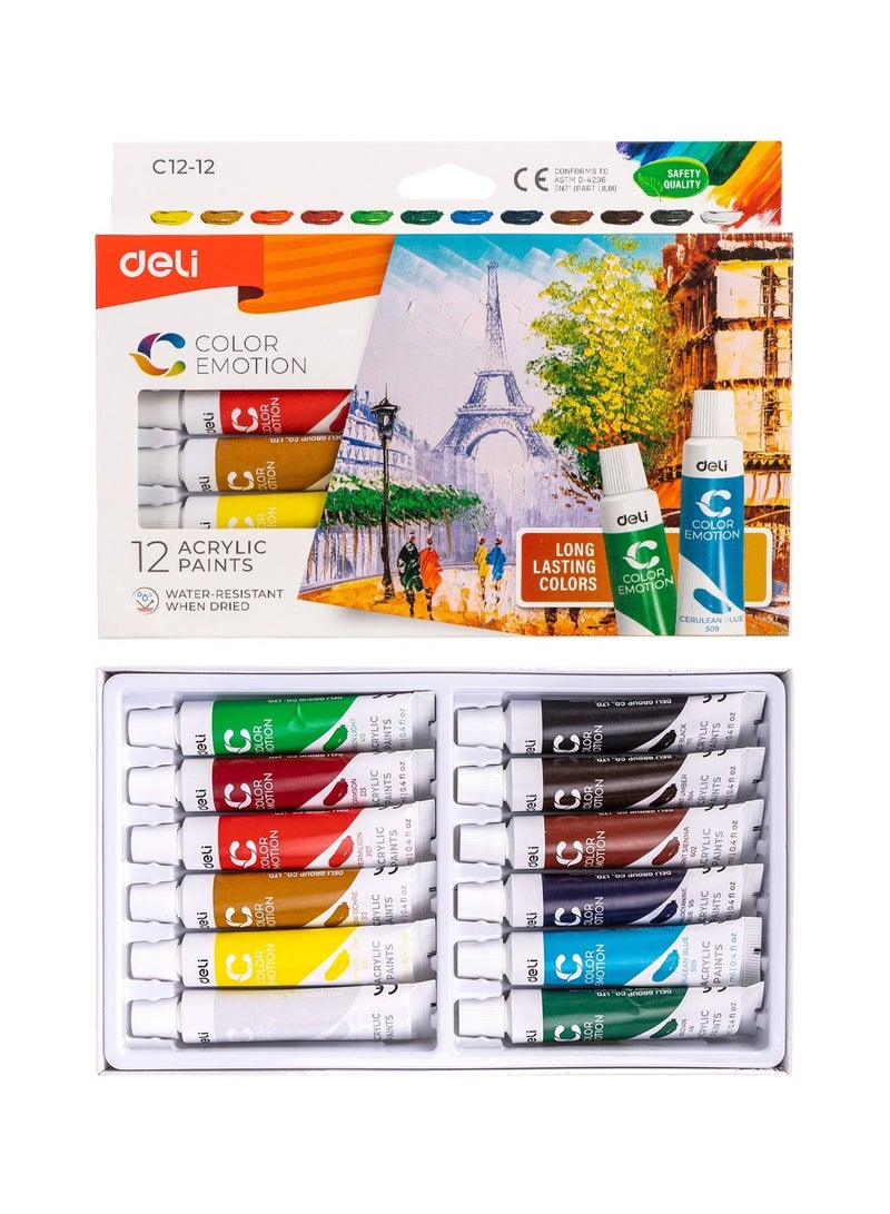 Deli 12-Piece Acrylic Colour Set Multicolour - Image 1