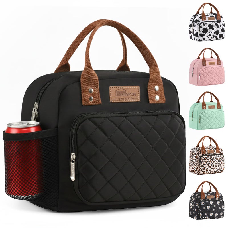 HOMESPON Lunch Bag for Woman Man Adults with Front Pocket Insulated Lunch Tote with Side Pockets Lunch Box Container for Work Picnic or Travel (Black) - Image 1
