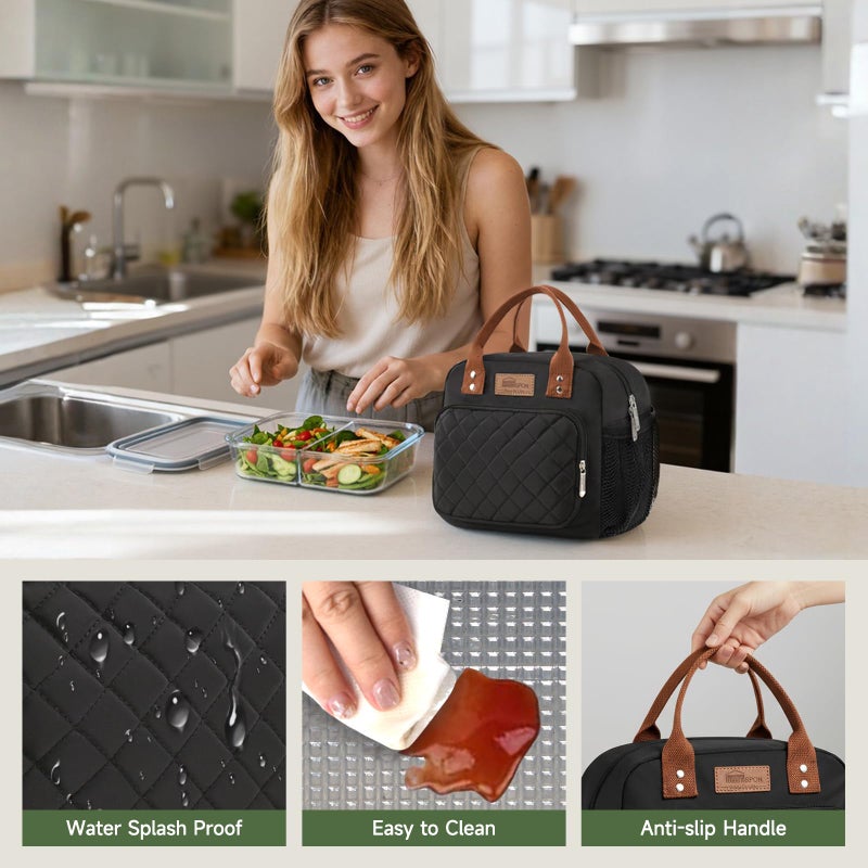 HOMESPON Lunch Bag for Woman Man Adults with Front Pocket Insulated Lunch Tote with Side Pockets Lunch Box Container for Work Picnic or Travel (Black) - Image 4