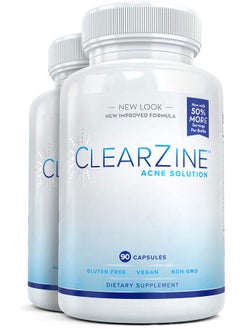 Acne Pills For Teens & Adults (2 Bottles) ; Clear Skin Supplement Vitamins For Hormonal & Cystic Acne ; Stop Breakouts Oily Skin With Milk Thistle Pantothenic Acid & Zinc 90 Caps Each