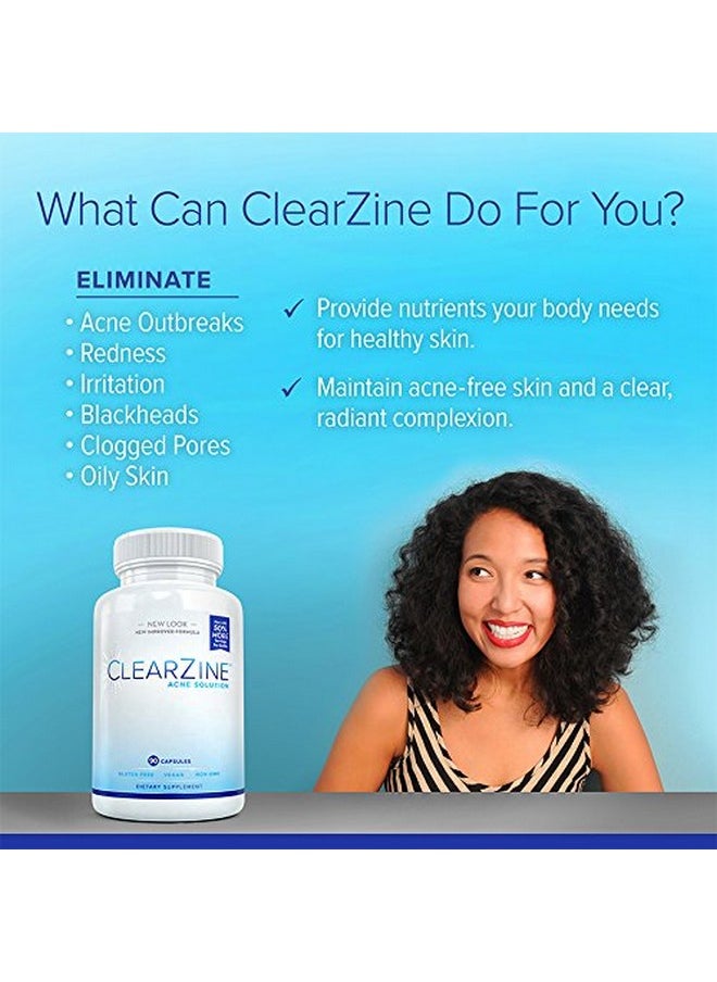 ClearZine - Acne Pills For Teens & Adults (2 Bottles) ; Clear Skin Supplement Vitamins For Hormonal & Cystic Acne ; Stop Breakouts Oily Skin With Milk Thistle Pantothenic Acid & Zinc 90 Caps Each - Image 1