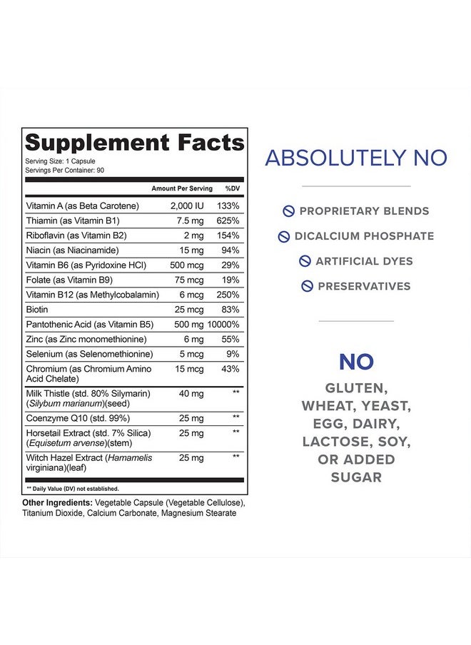 ClearZine - Acne Pills For Teens & Adults (2 Bottles) ; Clear Skin Supplement Vitamins For Hormonal & Cystic Acne ; Stop Breakouts Oily Skin With Milk Thistle Pantothenic Acid & Zinc 90 Caps Each - Image 1