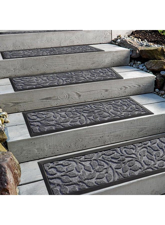 Aucuda Comme Rug Outdoor Stair Treads with Rubber Backing,Non-Slip,Outdoor Step treads,Set of 2,Floral Grey Pattern,8.5" x 30" - Image 1