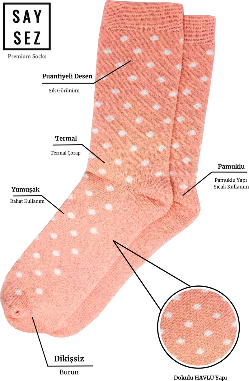 سايسيز Women's Towel Cotton Winter Thick Thermal Seamless Colorful Polka Dot Socks Economical Pack of 3