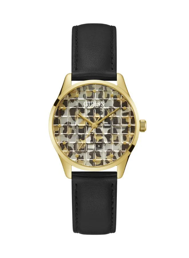 GUESS Leopard Dial & Leather Strap Watch