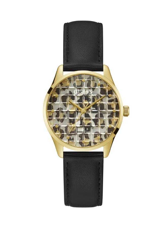 جس ساعة بقرص بنقشة الفهد وسوار جلدي - Image 1