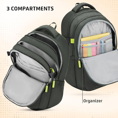 Safari Terra 37L School Bag for Boys & Girls, Casual 3 Compartment Backpack Bag with Armor Base, Rain Cover, File holder, Bottle Holder and Organizer, College Bag for Men and Women, Color Olive - Image 2