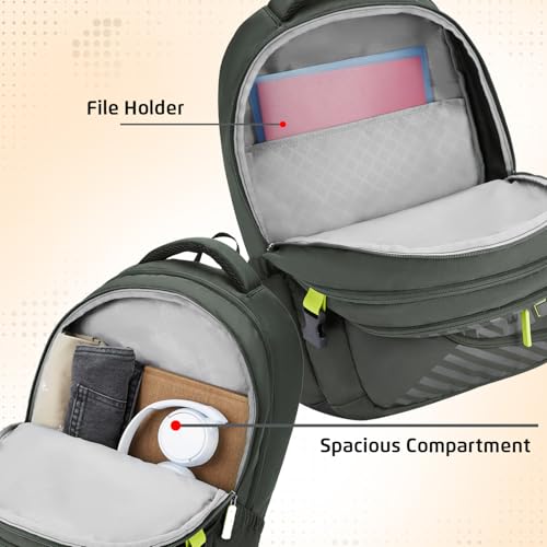 Safari Terra 37L School Bag for Boys & Girls, Casual 3 Compartment Backpack Bag with Armor Base, Rain Cover, File holder, Bottle Holder and Organizer, College Bag for Men and Women, Color Olive - Image 4